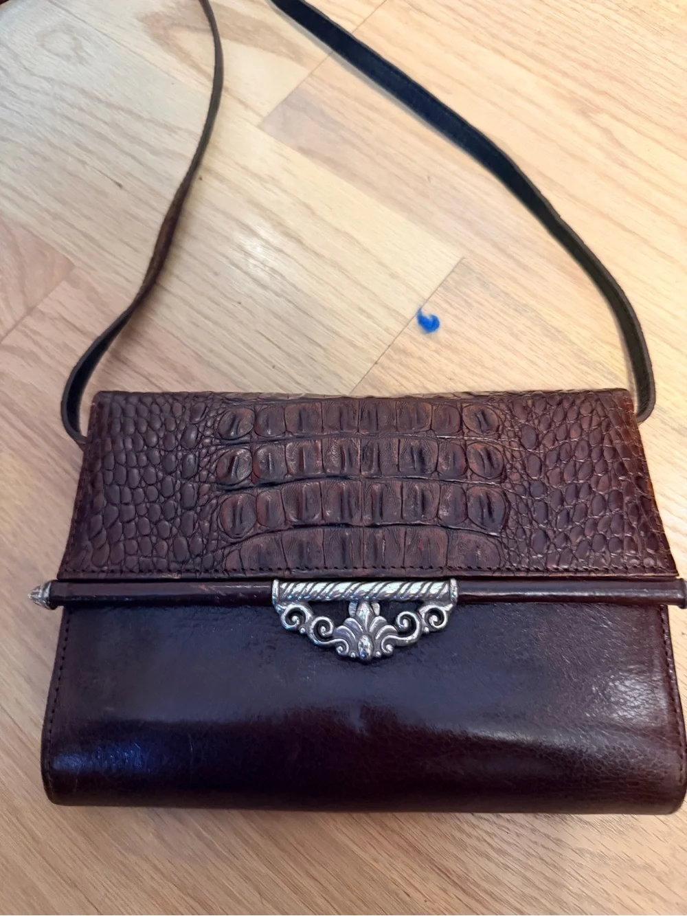 Brighton Y2K Convertible Brown Croc-Textured Leather Crossbody Organizer Clutch